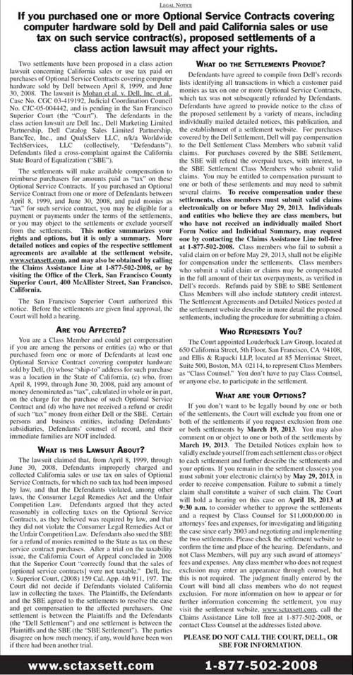 Dell Service Contract Sales Tax Class Action Lawsuit Settlement Top Class Actions